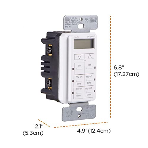 myTouchSmart In-Wall Digital Timer, 4 Programmable On/Off Buttons, 2 Easy On/Off Buttons, 24 Hour Daily Cycles, Blue LED Indicators, with Battery Backup, for Indoor/Outdoor Lights, Fans, 26893 | Manual Override, LED Indicators, Battery Backup Maintains Se