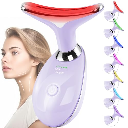 Facial Massager Red-Light-Therapy-for-Face and Neck, Face 𝖲 culpting Wand with 7 Color (Light Purple) - color: Light Purple