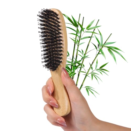 PERFEHAIR Boar Bristle Hair Brush, Bamboo Handle Mini Brush, 7.5 in | Dual boar + nylon bristles · 65g bamboo handle · 7.5 x 1.6 in · smooths thick, curly, fine hair · for women, men & kids