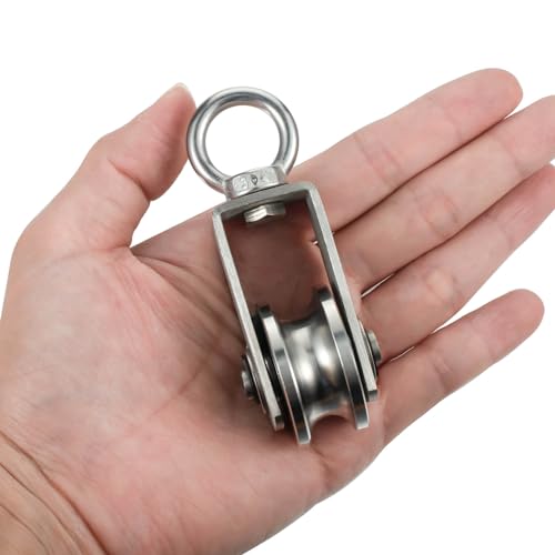 Pulley Wheel with Carabiner, Bearing Inside, Stainless Steel, Rope Cable Pulley for Pulley System, 2 Pack - size: Swivel Pulley with Carabiner