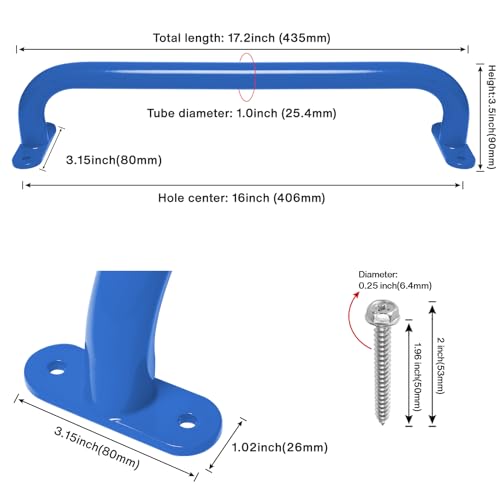 17'' Blue Playground Handles Indoor Kids Monkey Bars Ladders 6 Pack | Heavy Duty Solid Steel, Bright Color Smooth Glossy Powder Coated, Comfy Secure Handle Bar for Playset SwingSet Climbing Frame - color: Blue
