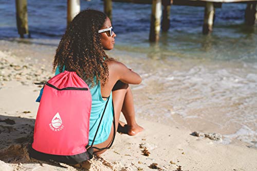 Skog Å Kust GymSak | Patented 2-in-1 Drawstring Cinch Bag with Removable Waterproof Dry Bag | Red - color: Red