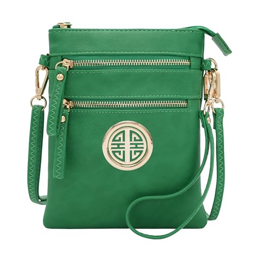 Solene Small Multi Zipper Pockets Crossbody Bag with Detachable Wristlet - color: Green