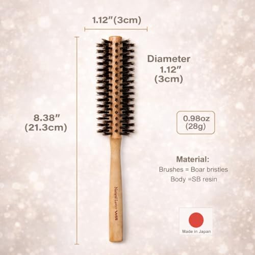 Boar Bristle Hair Brush [ Made in Japan ] 100% Natural Bristle Slick Back Brush for Styling, Separating, Shaping, and Blow-Drying for Women and Men (Round Brush) - color: Round Brush
