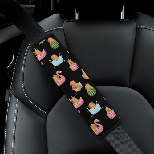 2 Pack Cute Love Funny Capybara Seat Belt Shoulder Pad Universal Fit Harness Pads Strap for Kids, Car Seats Pushchair Strollers High Chair Pushchair, Shock Absorption - color: Pattern 978