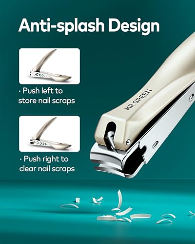 MR.GREEN 4Pcs Nail Clipper Set, Anti-Splash Upgraded Nail Clippers Kit | German Stainless Steel, Nail File+Tweezers Included, Unique Catcher, Exquisite Leather Case, for Men Women Home Travel Gift - color: Apricot