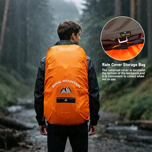 50L Hiking Camping Backpack for Men Women Lightweight Backpacking Back Pack | Waterproof Travel Outdoor Sport Climbing Daypack with Rain Cover - color: Yellow