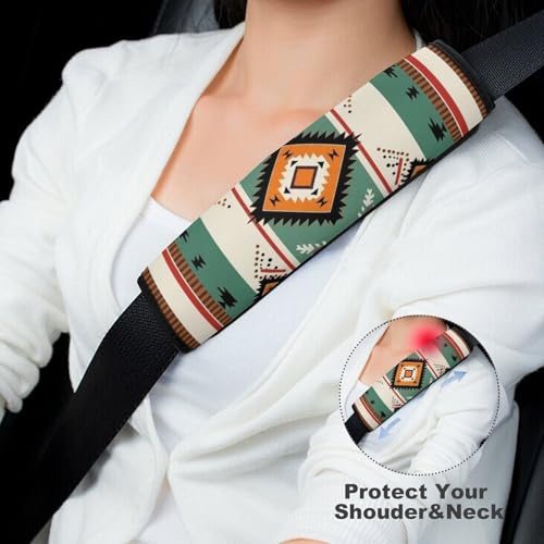 2 Pack Southwestern Boho Green Aztec Southwest Car Seat Belt Pad Soft Padded Harness Pads Strap for Child, Car Seats Pushchair Strollers High Chair Pushchair, Anti-Slip Pad - color: Pattern 975