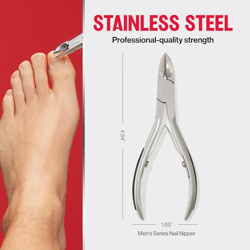 Revlon Nail Clipper for Men, Durable for Tough Fingernail and Toenail Trimming, Ergonomic No-Slip Grip Handle, Stainless Steel, 1 count