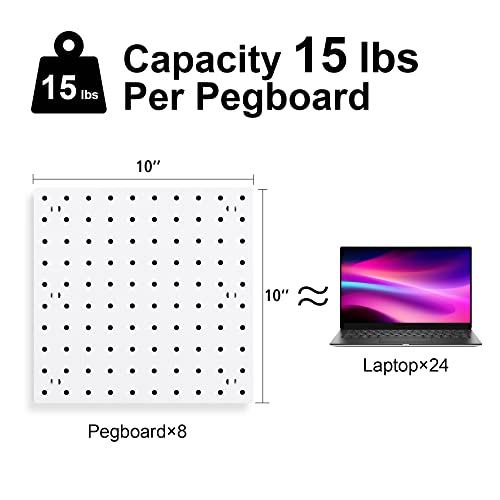 8Pcs Pegboard Wall Organizer Panels, White Pegboard Wall Mount | 10"x 10" ABS Pegboard for Craft Room, Garage, Kitchen, Living Room, Bathroom, Study Room, Peg Boards for Walls - size: White Peg Board- 8Pcs