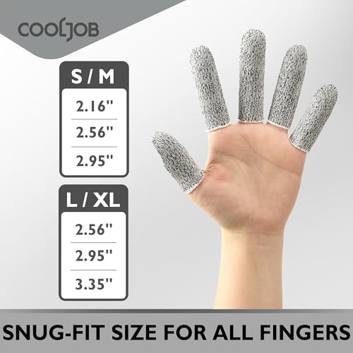 COOLJOB 20-Pack A5 Cut Resistant Finger Cots Full Coverage, Set of 4 - Reusable Anti-Slip Snug-fit Design, Conforms to Men Women Fingers for Work, Kitchen, Garden, Sculpture, Picking, Pruning, S/M - size: Small/Medium