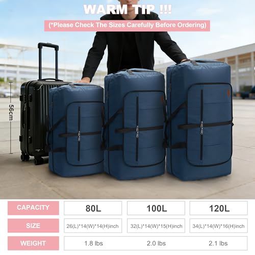 120L Foldable Waterproof Travel Duffel Bag for Men and Women with Shoe Compartment (Dark Blue, EXTRA LARGE, 120L) - color: Dark Blue, size: 120L