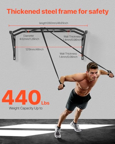 VEVOR Pull Up Bar, Multi-Grip Wall Mounted Pull Ups, 50 in Width Multifunctional Chin Up Training Station, Heavy Duty Steel Upper Body Workout Bars with Hangers, 440 lbs Weight Capacity, for Home Gym - size: Multi-grip with Hangers