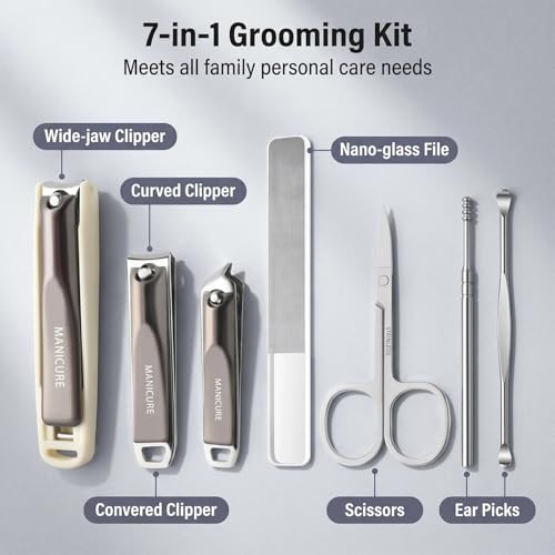 6-in-1 Manicure Set for Women Men, Fingernail Toenail Clippers Clippers Stainless Steel Manicure Pedicure Kit with Angled Trimmer Professional Nail Grooming Kit with Portable Travel Case - color: 7pcs-black