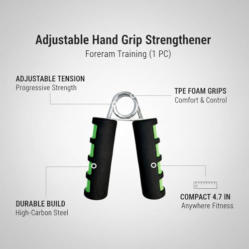Adjustable Hand Grip Strengthener with Ergonomic TPE Foam Handles for Forearm & Finger Exercise - color: Green