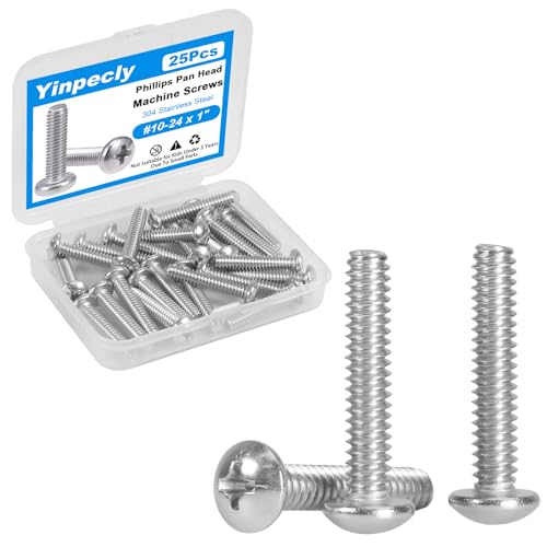 25 Pcs #10-24 x 1 Pan Head Machine Screws, 304 Stainless Steel, Truss Head Bolts, Full Thread, Bright Finish, Phillips Drive for Furniture Repairs and 3D Printer - size: #10-24 x 1"