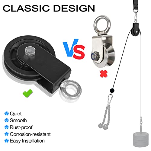3.54 in Cable Pulley 360 Rotation Traction Wheel with Carabiner and Strap,Silence Smooth Detachable for DIY Gym Pulley System,DIY Gym Attachment Lifting Blocks,Ladder Lift,Hoists,Clothesline - color: 1 Pulley+1 Straps+2 Carabiner+ 79in Cable 1pcs