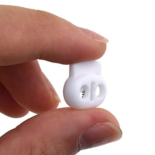 Spring Elastic Fastener Toggles Plastic Cord Lock Buttons Stopper Slider Thread Smooth Hold Tightly - color: Double Holes White-17*16mm 40pcs