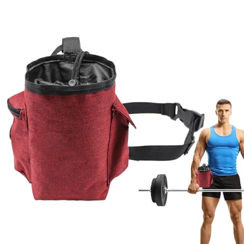 Chalk Bag for Rock Climbing Drawstring Closure Zippered Pockets Adjustable | Chalk Organizer for Rock Climbing, Bouldering, Weightlifting, Gymnastics, Adults Women Men - color: Wine Red