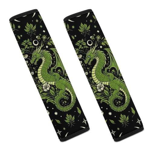 2 Pack Breathable Car Seat Straps Shoulder Pads for Adults and Children, All Vehicles, Moon Flowers Green Dragon Harness Pads Strap, Pressure Relief - color: Pattern 380