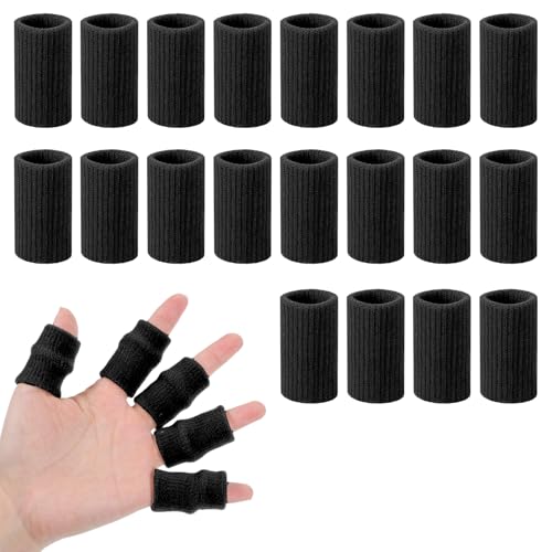 TIESOME 20 Pcs Finger Sleeves for Arthritis, Black | Elastic Finger Compression Sleeves Thumb Splint Support, Breathable Pain Relief Protector for Tendon, Joint and Arthritis
