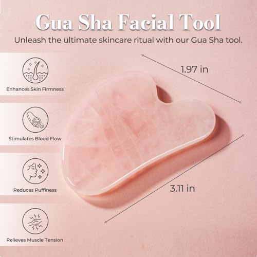 Gua Sha Facial Tools - Natural Jade Stone Guasha Tool for Face & Body,Massage Stick for Jawline Sculpting, Puffiness Reducing, Skin Care Gift, Anti-Aging Beauty Tool (Pink Stone) - color: Pink G