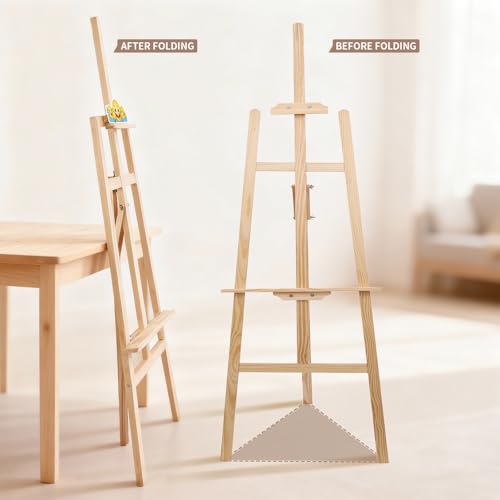 Smiley Wooden Easel for Painting, Wedding Signs & Display, Adjustable | Adjustable foldable wooden easel for painting canvas. Sturdy A-frame pine stand for wedding signs, displays & studio use. - color: Primary Colour