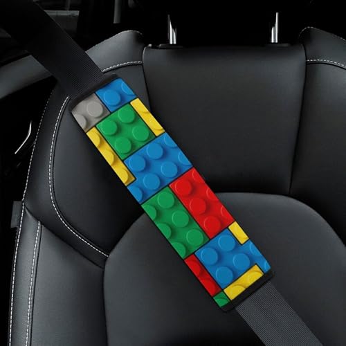 2 Pack Construction Colorful Bedding Brick Red Yellow Green Blue Grey Seat Belt Shoulder Pad Breathable Shoulder Harness Cover for Child, All Vehicles, Neck and Shoulder Support - color: Pattern 986