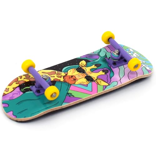 Teak Tuning 32mm Pro Fingerboard Heat Transfer Graphic Complete - Fully Assembled with Pro Level Parts - Pro Shaped Wood Deck (34x97mm), UltraSpin Wheels, Prodigy Trucks - Graffiti Giraffe - color: Graffiti Giraffe
