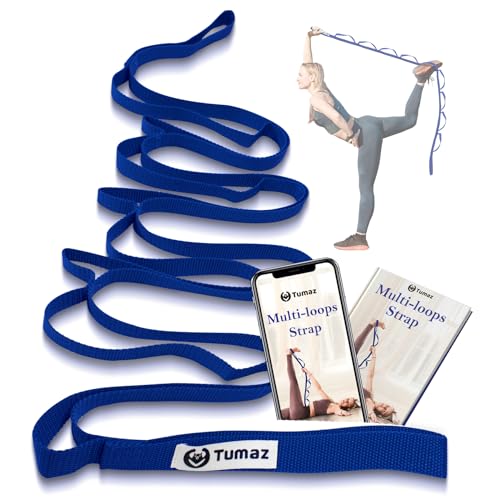 Tumaz Stretching Strap, 10-Loop Non-Elastic Yoga Strap | Designed for stretching, yoga, Pilates and rehab with 10 loops, durable webbing and a longer 79-inch design - color: Blue Lite, size: Budget-Essential