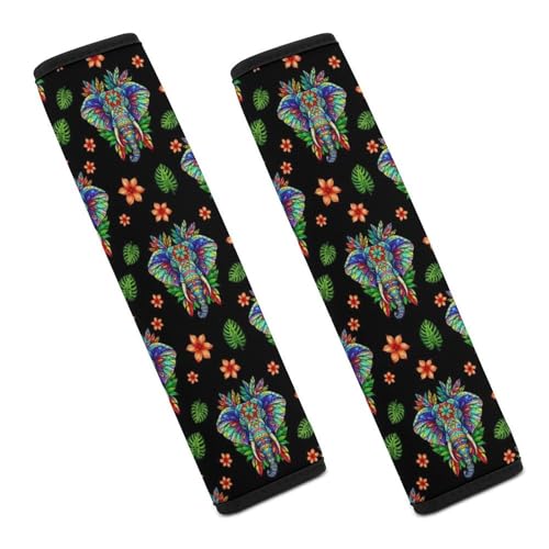 1 Pair Universal Soft and Comfortable Seat Belt Shoulder Pad for Kids, Stroller Pushchair High Chair, Tropical Elephant Boho Mandala Shoulder Protector, Anti-Slip Pad - color: Pattern 1215