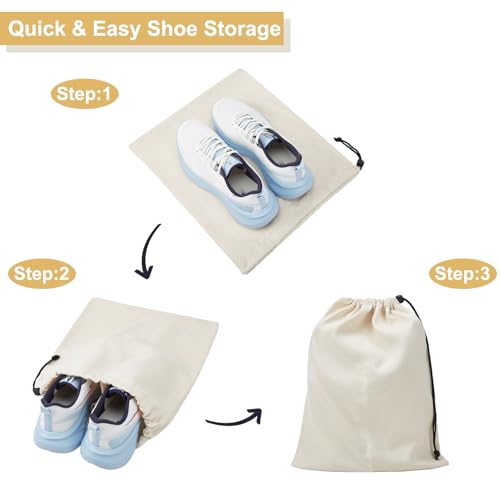4 Pcs Shoe Bags for Travel, Shoes Pouch with Partition Design & Drawstring | 13.8"x17.7" Fits Most Shoes, Dust Resistant, Washable & Reusable Travel Shoe Bags, Travel Essentials for Men Women - color: Beige