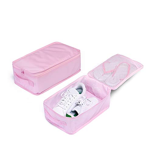 JJ POWER Travel Shoe Bags, Foldable Waterproof Shoe Pouches Organizer-Double Layer (2 Pink Shoe Bags) - color: Pink, size: 2 Packs