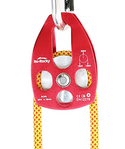 30kN CE Certified Climbing Pulley Ball Bearing with Swing Plate - color: Single Pulley - Red