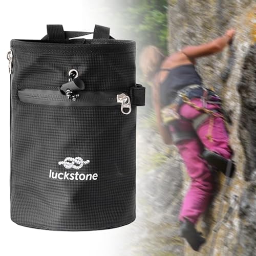 Chalk Bag for Rock Climbing with Adjustable Waist Strap and Storage Compartment, Black