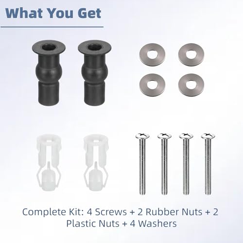 2 Set Toilet Seat Screws, Stainless Steel Toilet Seat Bolts with Expanding Rubber & Plastic Nuts - Universal Toilet Hardware Replacement Kit for Most Top-Mount Toilet Seats' Top-Mount Hinges - style: Universal style fits 14-19mm holes