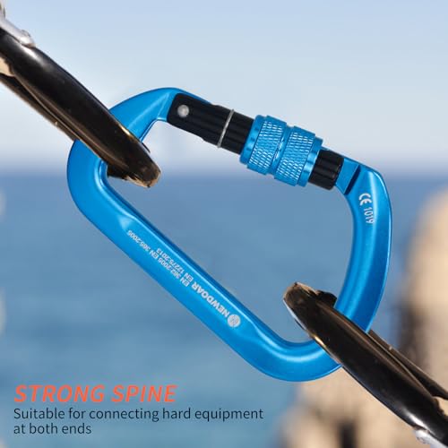 NewDoar CE Certified 30kN-6744lbs Climbing Carabiner Professional, Heavy Duty D Screwgate Clip, for Climbing,Rappelling,Hunting, Rescue - color: Screwgate/Blue/2pcs