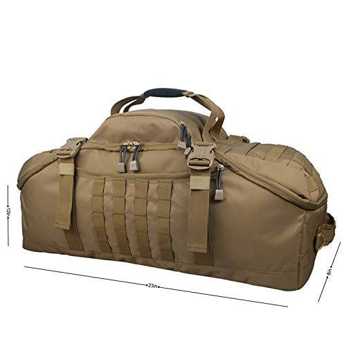 3 in 1 Tactical Travel Duffel Bag Backpack, Heavy Duty Gym Bag coyote | Waterproof 600D nylon, internal collapsible dividers, weekend overnight travel, gym workout, camping luggage, 45L - color: Coyote, size: 45L,(23x12x9)Inches