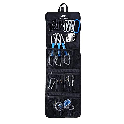Rock Climbing Gear Storage Bag Foldable Waterproof Roll Up D-Ring Climbing Quickdraw Hanging Tool Equipment Gear Carabiner Organizer Collection Bag Carry Pouch 420D Oxford Cloth