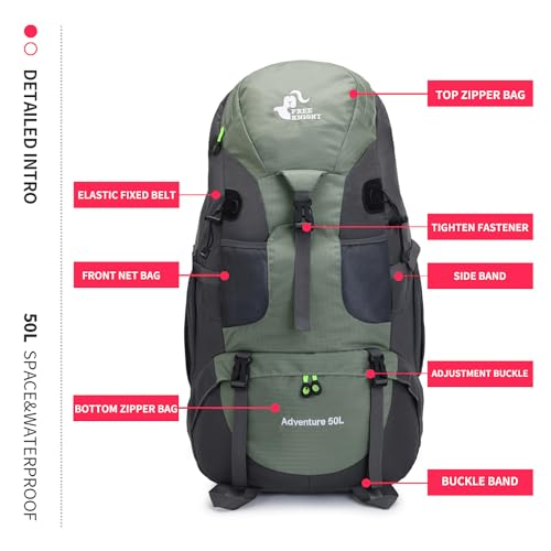 Bseash 50L Hiking Backpack, Water Resistant Lightweight Outdoor Sport Daypack Travel Bag for Camping Climbing Skiing Cycling (Army Green - With Shoe Compartment) - color: Army Green - With Shoe Compartment
