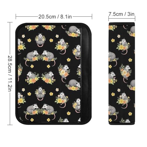 2PCS Breathable Car Seat Belt Pad for Elderly Support, Stroller Pushchair High Chair, Possum Floral Black Seat Belt Cushion, Anti-Slip Pad - color: Pattern 1210
