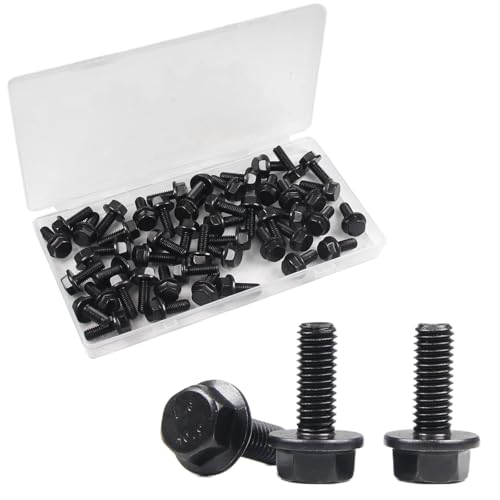 M6-1.0 x 16mm Flanged Hex Head Bolts Flange Hexagon Screws, External Flange Hex Drive Screws,Class 10.9 Black Finish,Alloy Steel, Fully Threaded, 50 PCS - size: M6x16mm