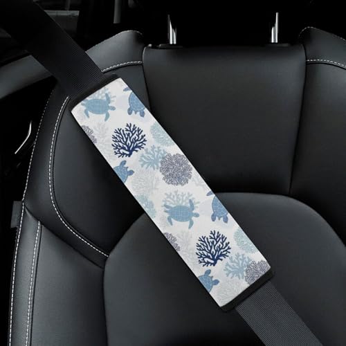Universal Fit Turtle White Blue Sea Hawaiian Ocean Beach Seat Belt Shoulder Pad for Adult Use, Most Cars, 1 Pair Harness Pads Strap Anti-Slip Pad - color: Pattern 377