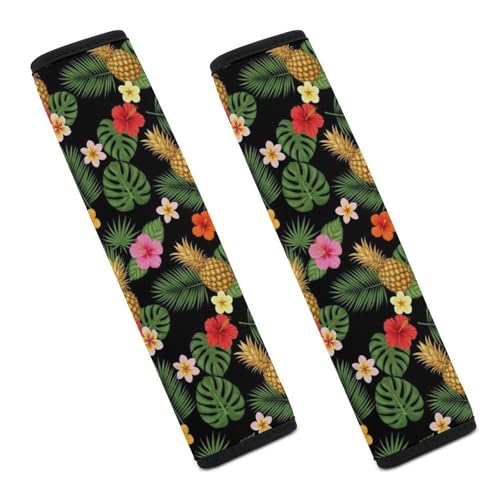 1 Pair Universal Soft And Comfortable Seat Belt Shoulder Pad for Adult Use, Stroller Pushchair High Chair, Palm Leaves Hibiscus Flowers Hawaii Tropical Pineapples Neck Strap Covers, Anti-Slip Pad - color: Pattern 394