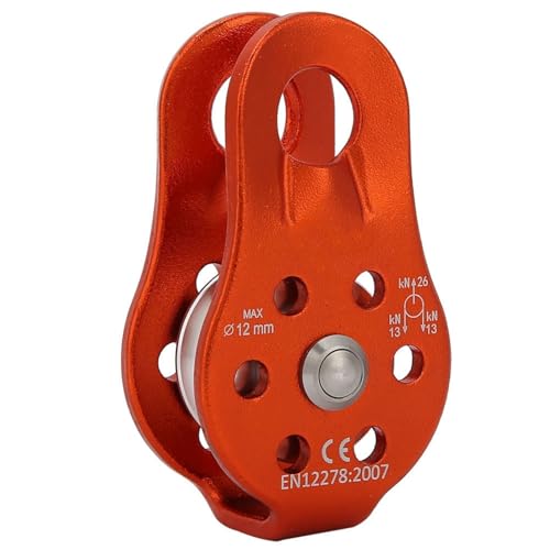 26KN Aluminum Climbing Pulley with Bearing Rotation for Rope | Rescue Hauling Applications, Arborist Rigging Equipment, Hitch Hole Design, Rappelling System Component
