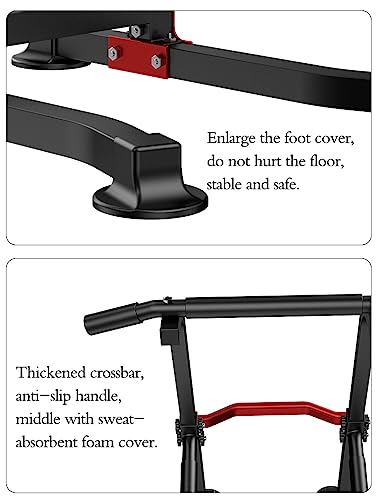 Power Tower Dip Station Pull Up Bar - Multi-Purpose Home Gym Equipment with Adjustable Height and Non-Slip Foot Pads - 330lbs/150kgs Capacity - color: Black (Upgraded Model)