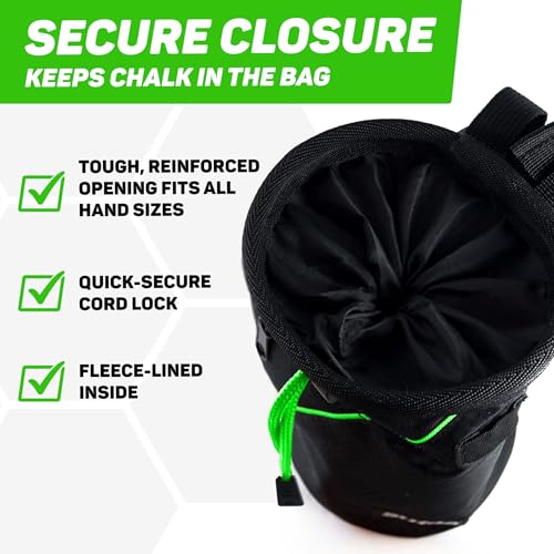 Chalk Bag for Rock Climbing - Rock Climbing Gifts Gear Accessories - Quick-Clip Belt, Large Zippered Pockets & Brush Holder - Weight Lifting, Gym, Bouldering, Disc Golf, Wall, Rock Climbing Chalk Bag - color: Green