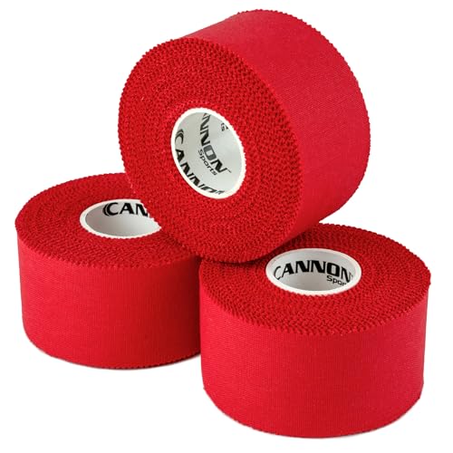 Cannon Sports Premium Athletic Tape - 1.5” x 45 Feet Per Roll - Easy Tear, No Sticky Residue, Very Strong, Hypoallergenic and Latex Free - Ideal for Sprains, Strains, First Aid - Pack of 3 (Red) - color: Red