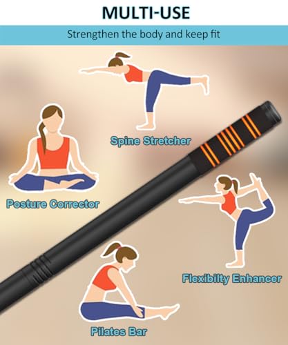 Queension 5ft Adjustable Yoga Stick with Non-Slip Foam Sleeveds for Balance | Made of Sturdy Alloy Steel, Stretching & Mobility Stick, Exercise Fitness Pole for Balance & Pilates - color: Black