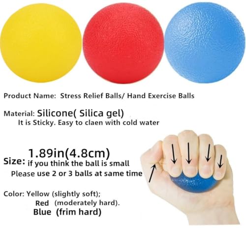 3 PCS Physical Therapy Hand Exercise Balls, Stress Balls for Adults | Squeeze Balls Kits for Hand Finger Wrist Muscles, Hand Grip Strengthener Trainer,Finger Exerciser